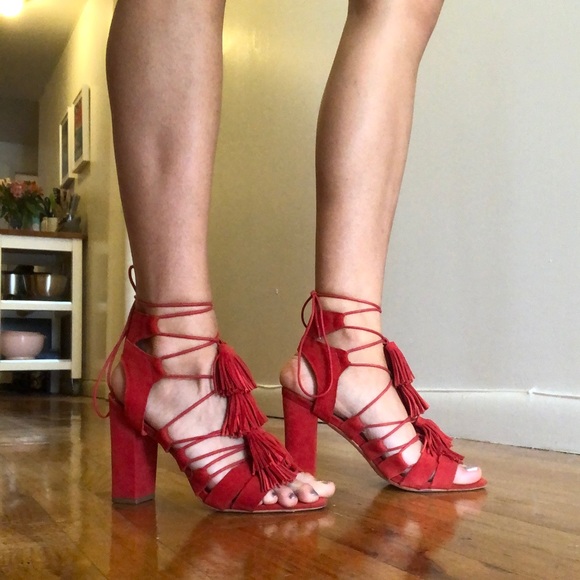 Loeffler Randall Suede Lace-up Fringe Heel - 8 - Picture 5 of 8